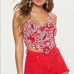 PrettyLittleThing Red Paisley Print Handkerchief Crop Top